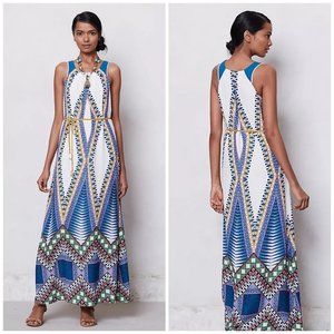 MAEVE Pakpao Maxi Dress Sz 0 XS Blue Tribal Long Pockets Anthropologie